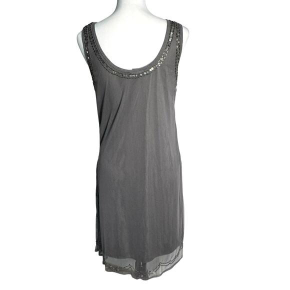 ANGIE‎ XL Gray Silver Sequin Beaded Lined Sleeveless Mini Dress Party Flapper - Picture 2 of 7